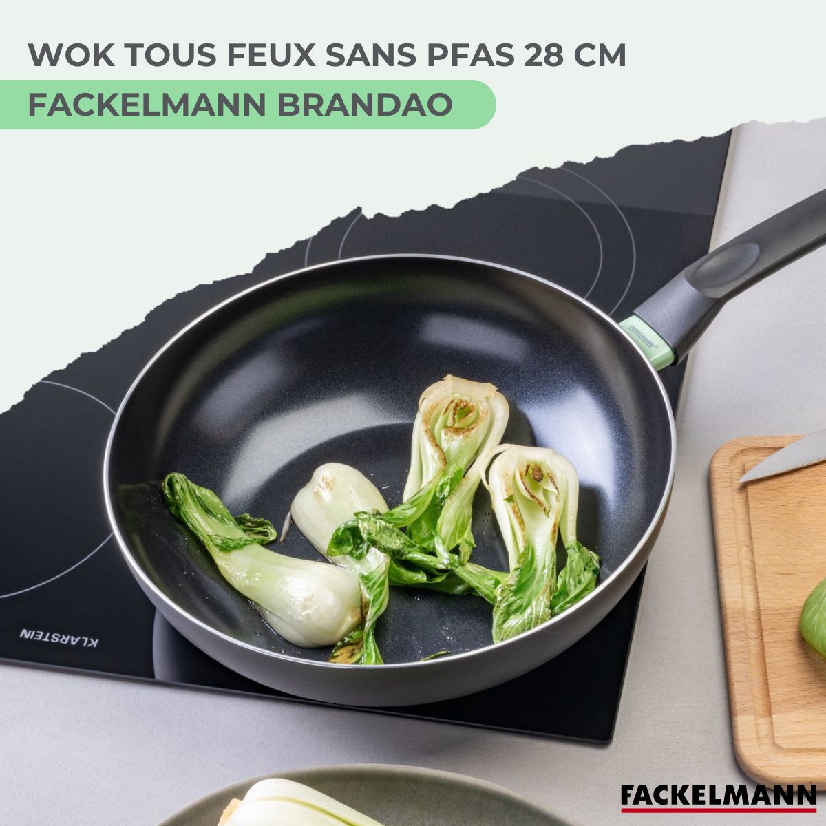 Wok Aluminium Revêtement Céramique Antiadhésif Sans Pfas Fackelmann Brandao - Noir/Vert