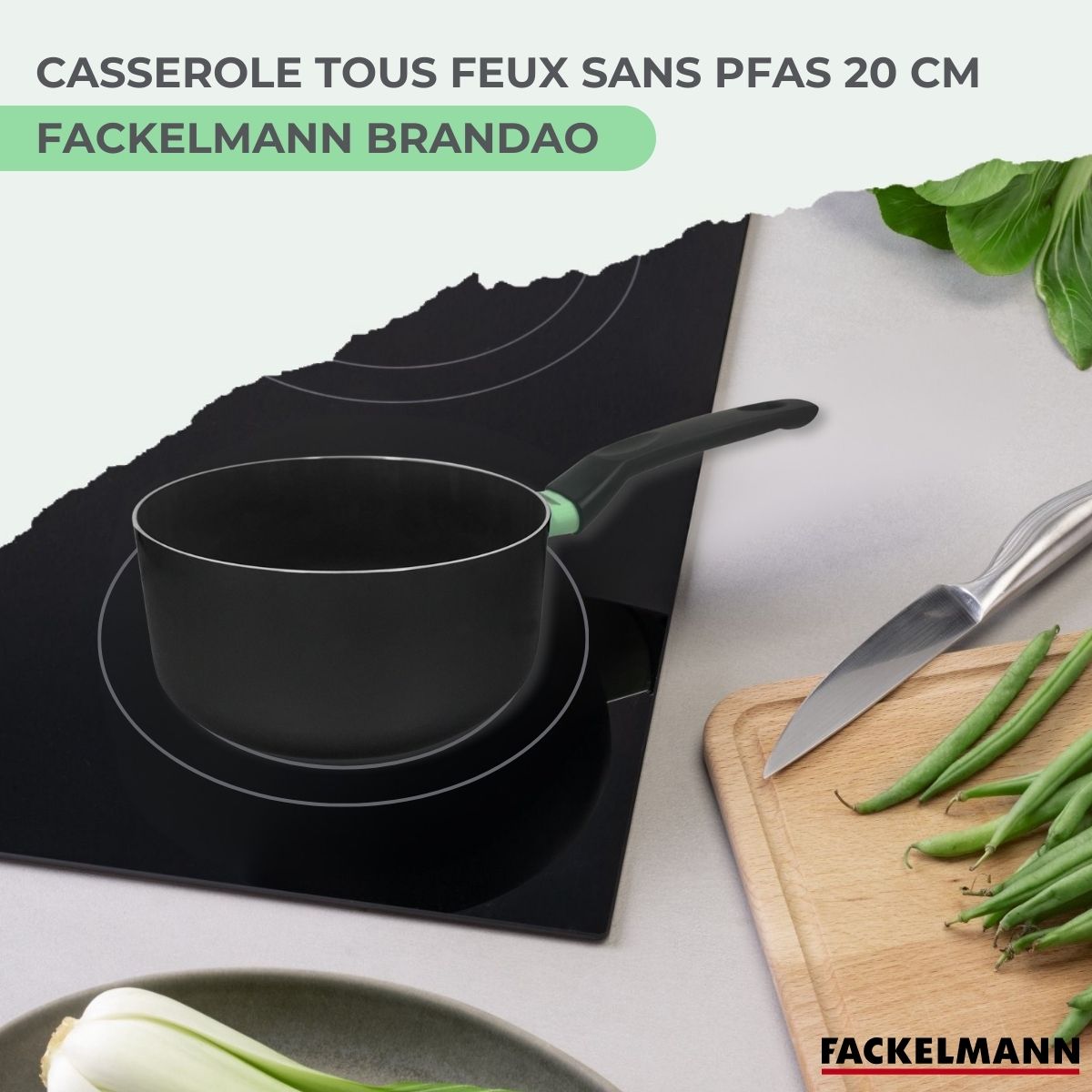 Casserole Aluminium Revêtement Céramique Antiadhésif Sans Pfas Fackelmann Brandao - Noir/Vert