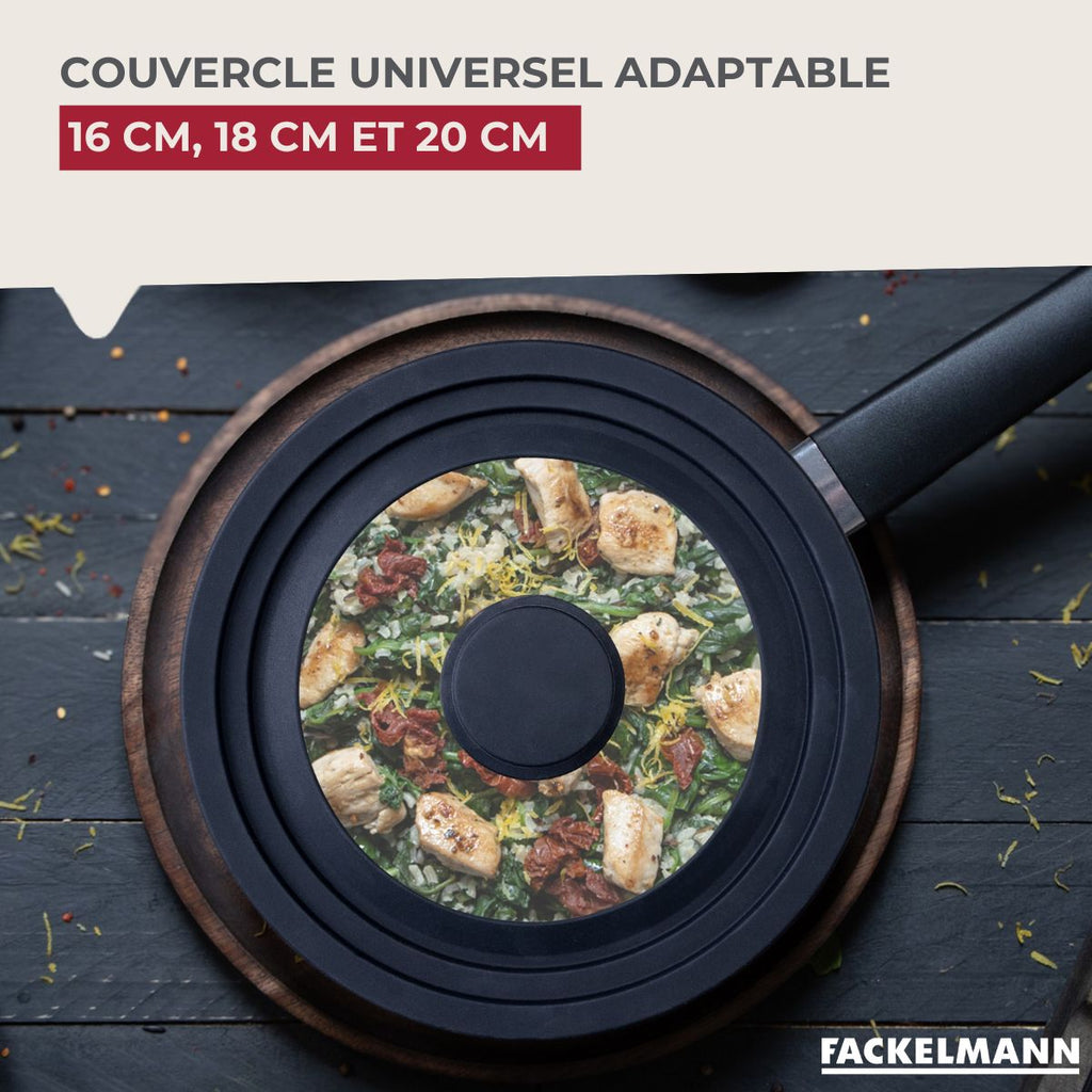 Couvercle De Cuisson Adaptable En Verre Et Silicone Fackelmann - Transparent/Noir