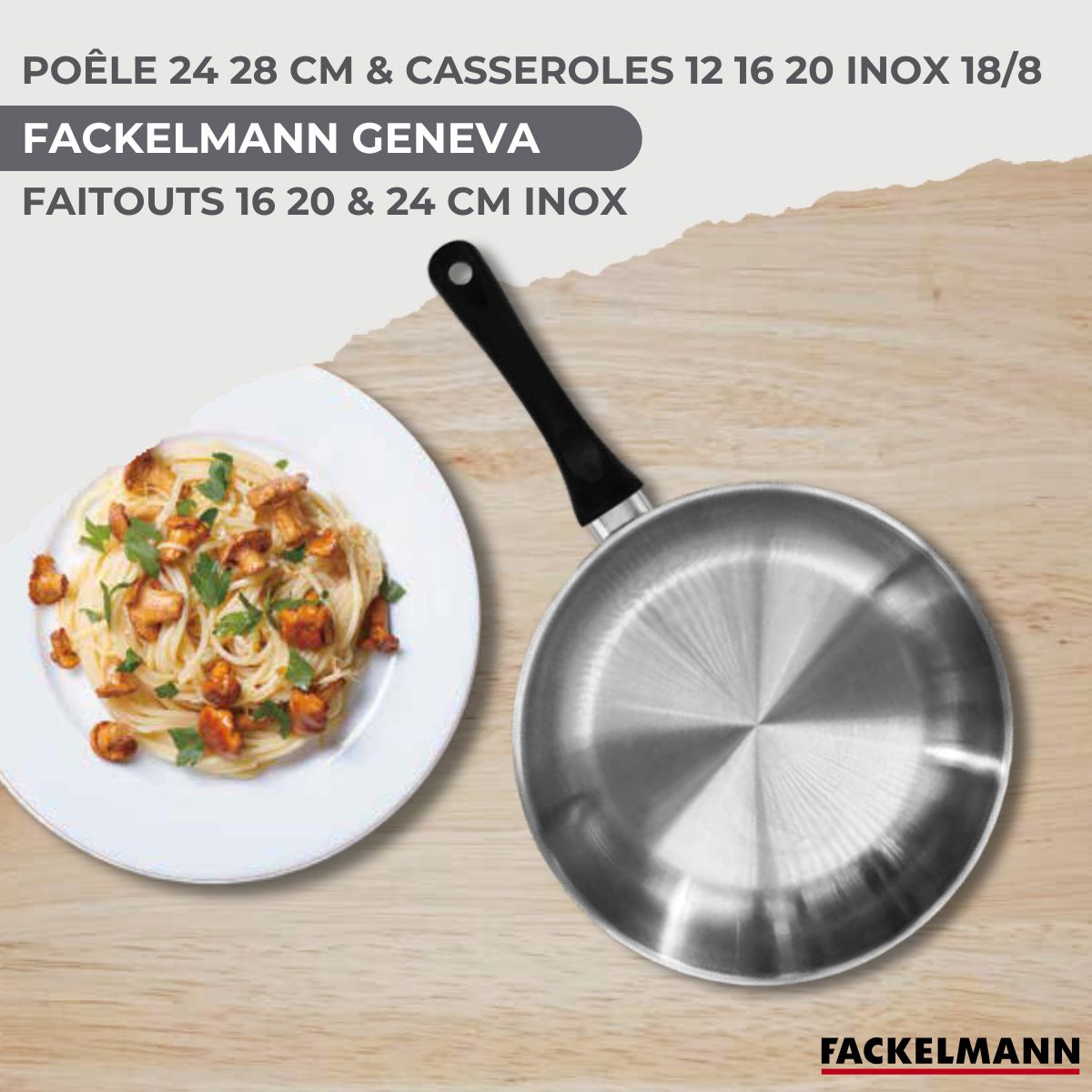 Batterie De 2 Poêles, 3 Casseroles, 3 Faitouts Et 6 Ustensiles Fackelmann Geneva - Inox/Noir