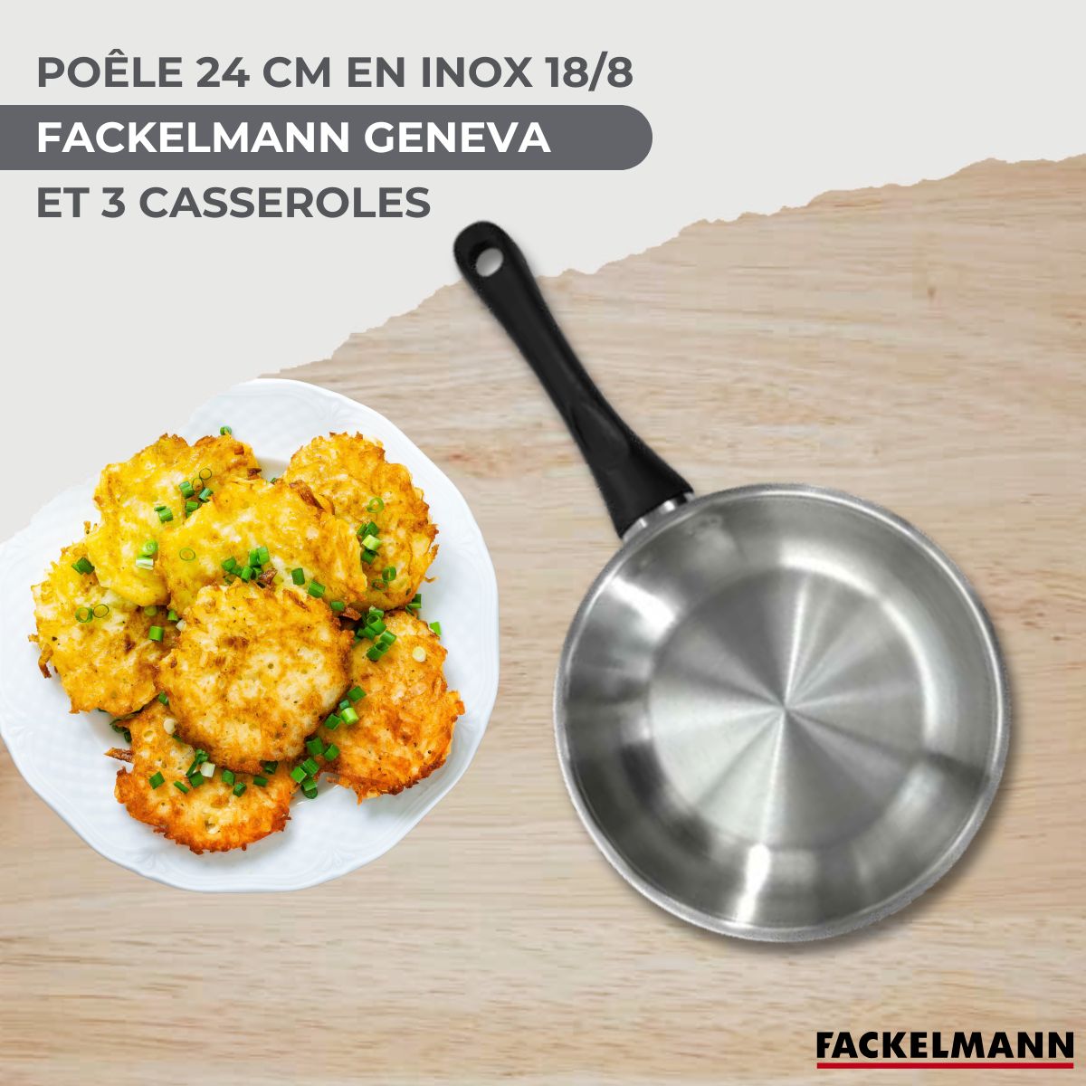 Set Poêle Et 3 Casseroles En Inox Fackelmann Geneva - Inox/Noir
