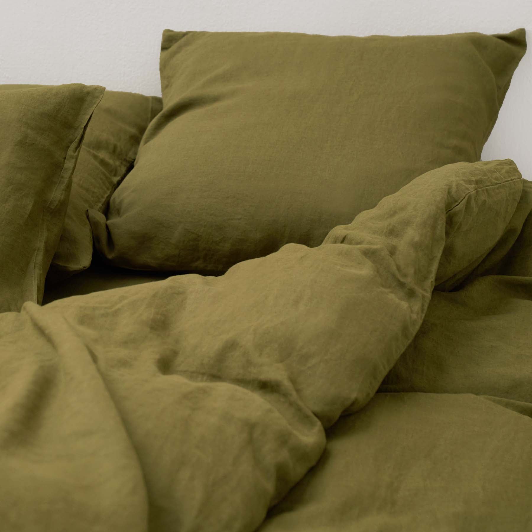 Most olive green French washed linen pillowcases