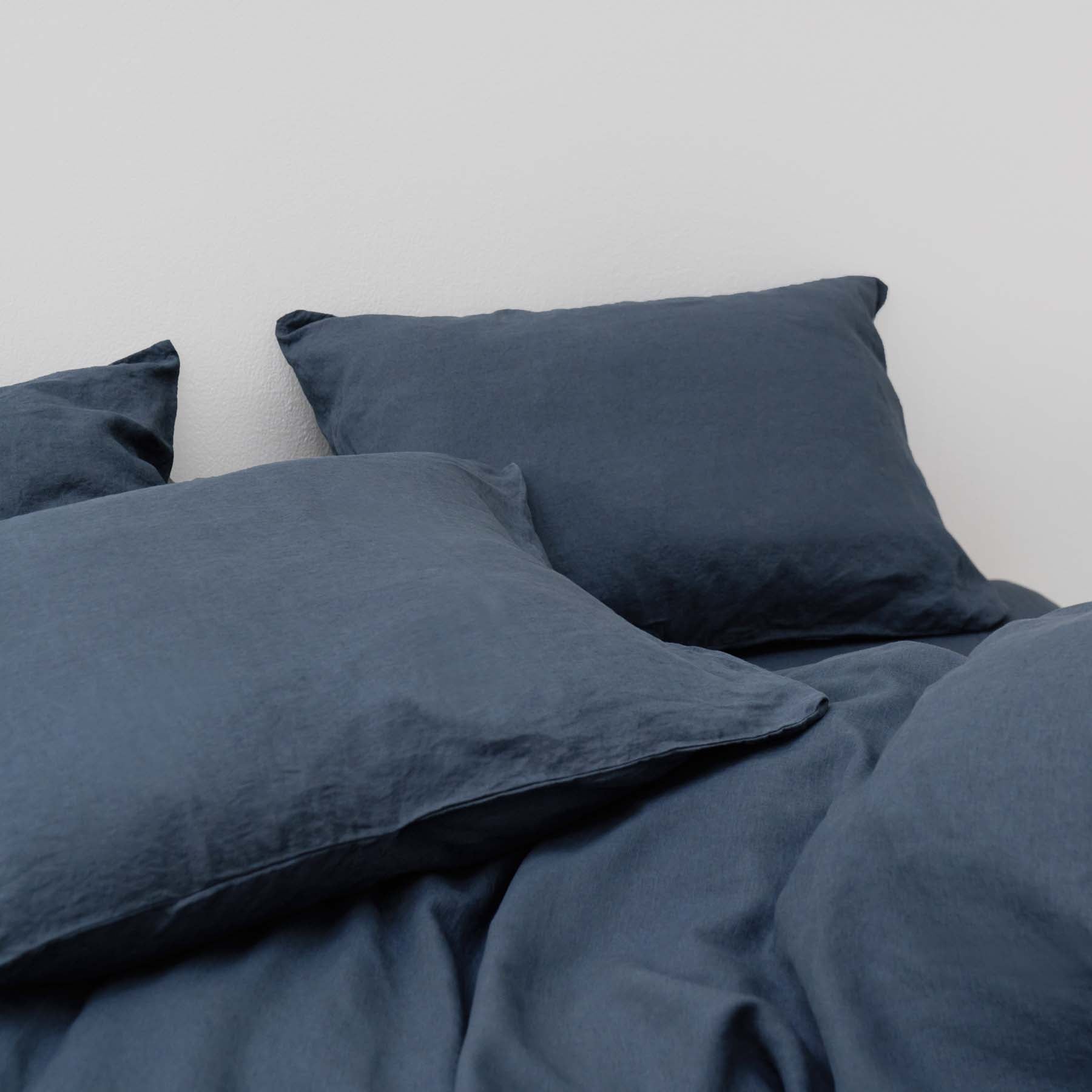 2 Pillowcases - In 190G/M² Washed Linen - Storm Blue