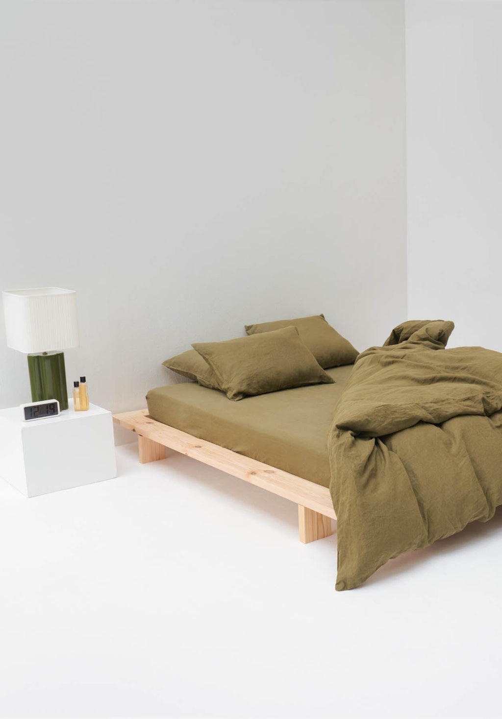 Drap Housse - En Lin Lavé 190G/M² - Vert Olive