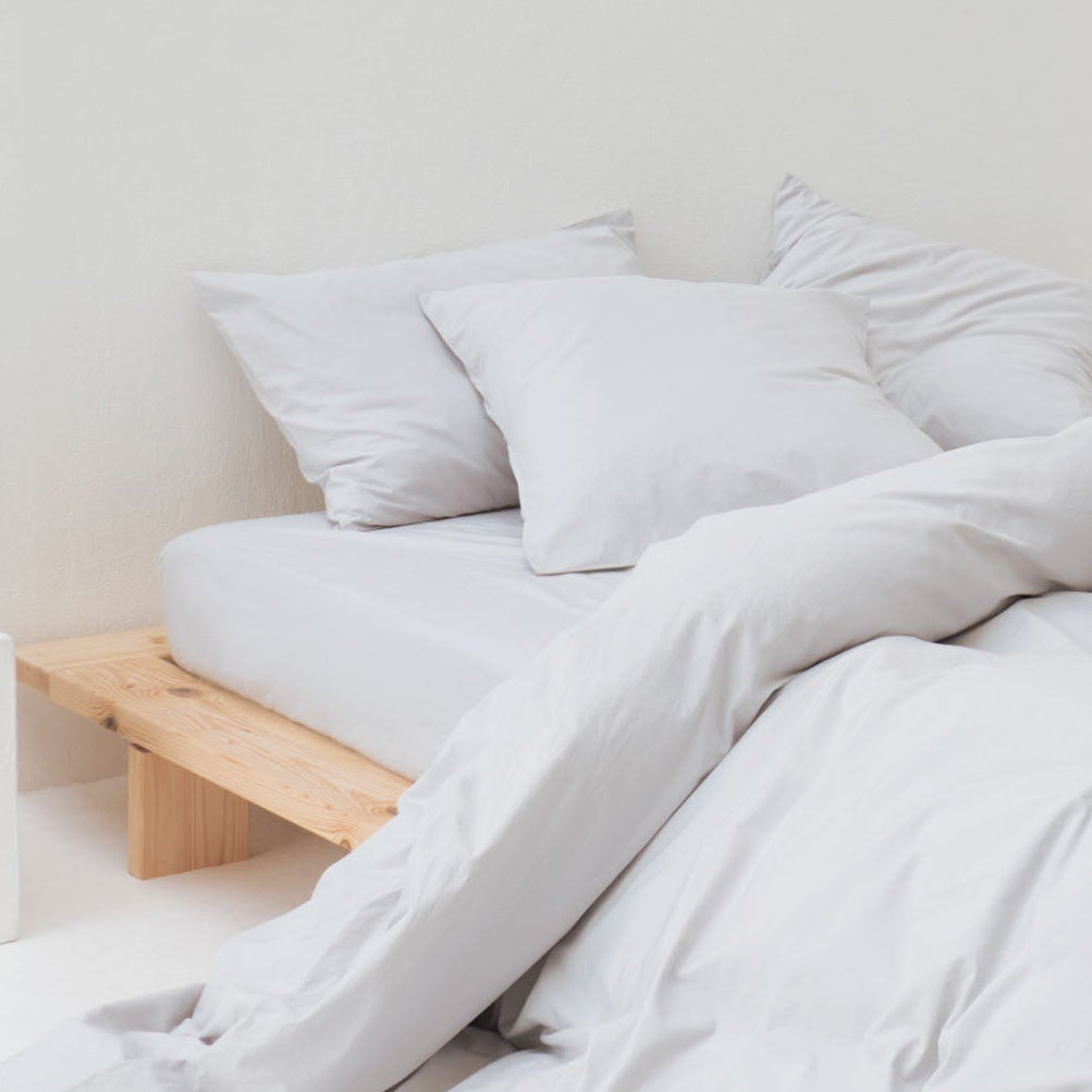 Most high-end gray washed cotton percale fitted sheet
