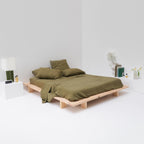 High-end French olive green washed linen flat sheet from Most