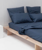 Fitted Sheet - In 300 Thread Count Washed Cotton Percale - Storm Blue