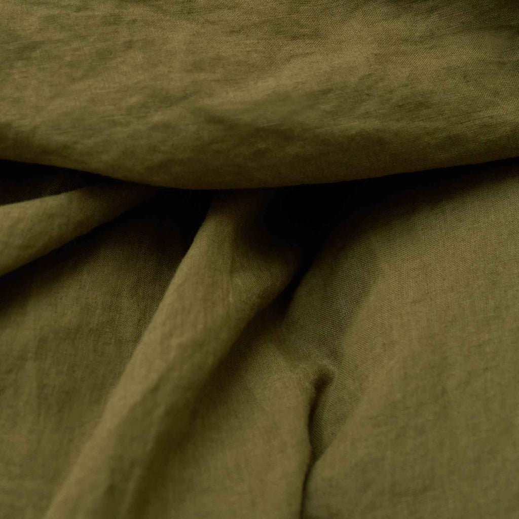High-end French olive green washed linen flat sheet from Most