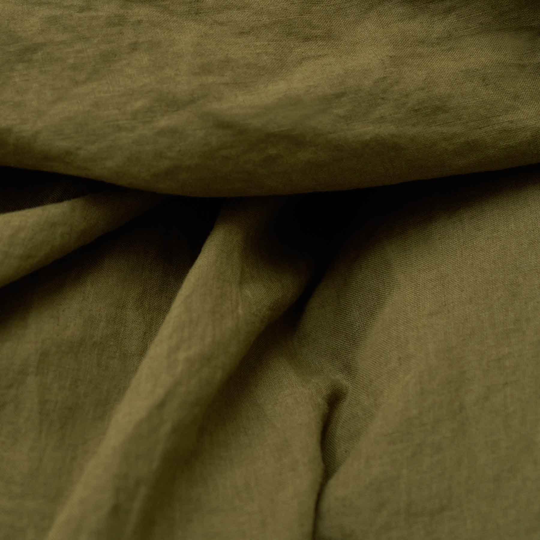 High-end French olive green washed linen flat sheet from Most
