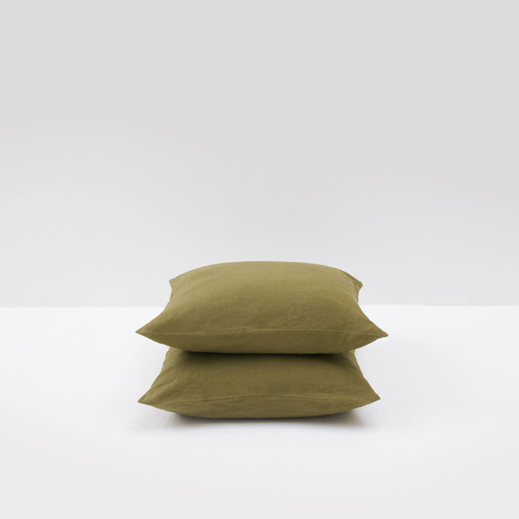 most olive green washed linen pillowcase