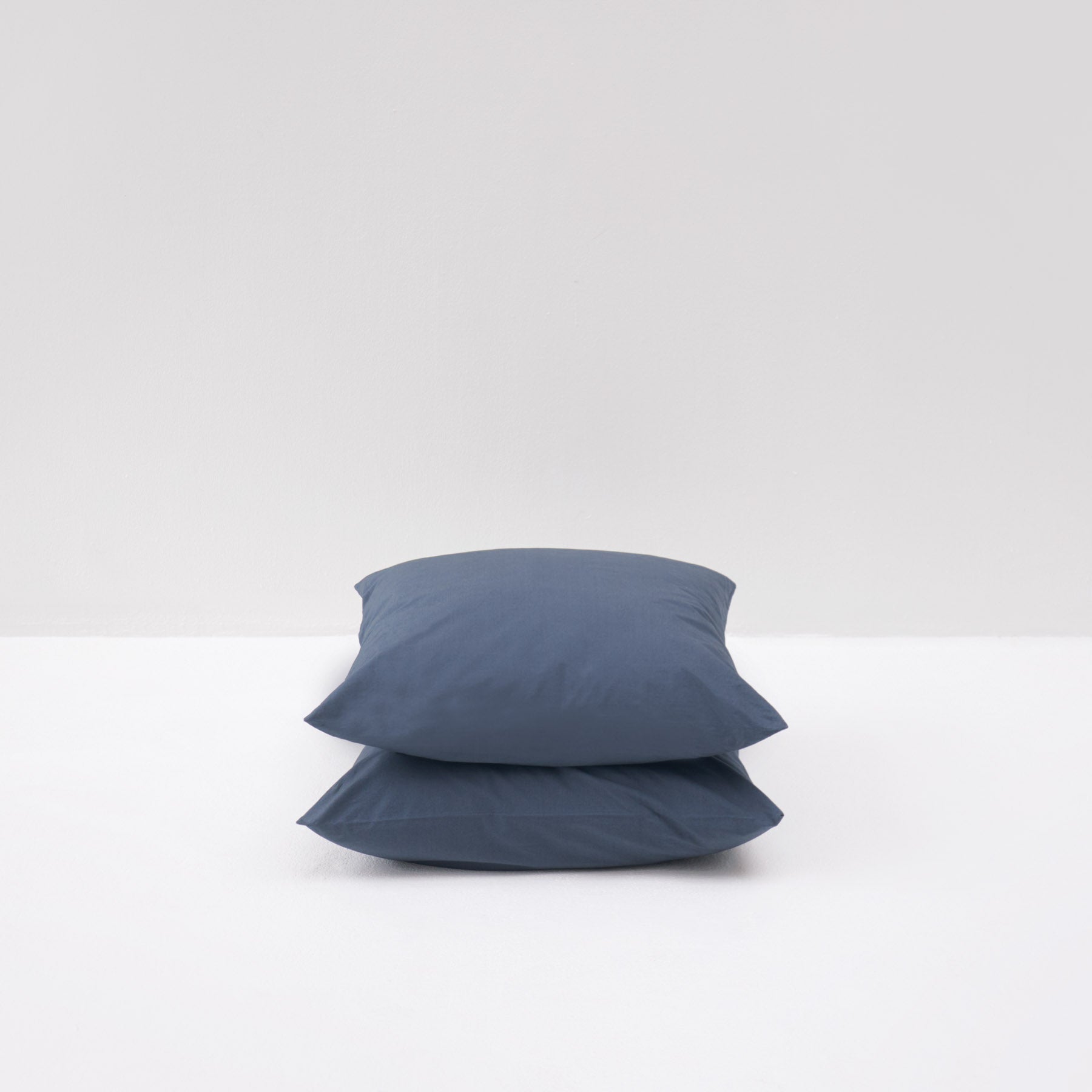 2 Fundas de Almohada - En Percal de Algodón Lavado de 300 Hilos - Azul Tormenta