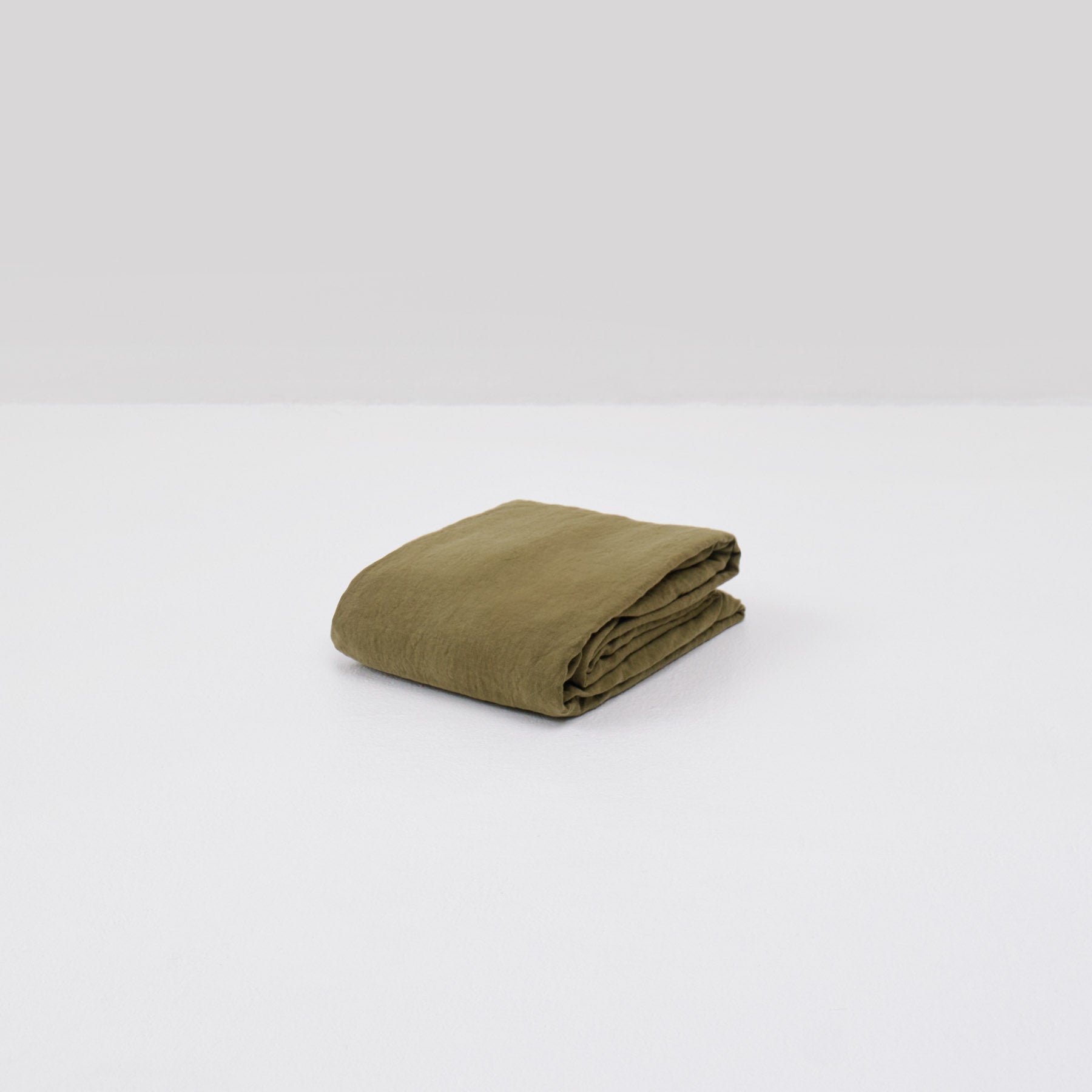 High-end French olive green washed linen flat sheet from Most
