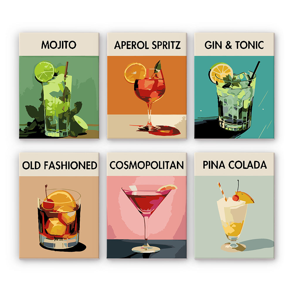 Mini Peinture Par Numéros 15X20Cm (6 Pièces) - Série Art Mixologie De Bar Moderne 1