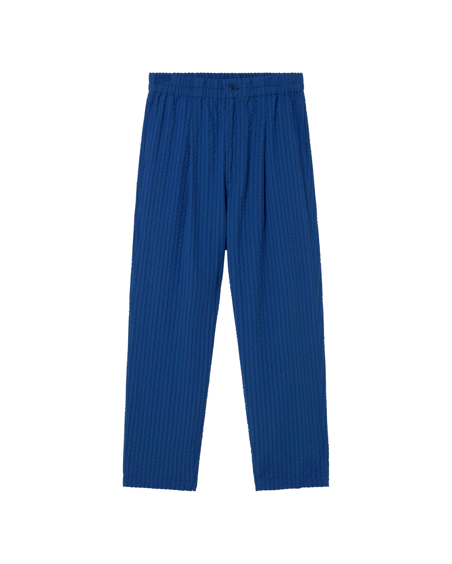 Sustainable blue seersucker Luc trousers - silhouette 1