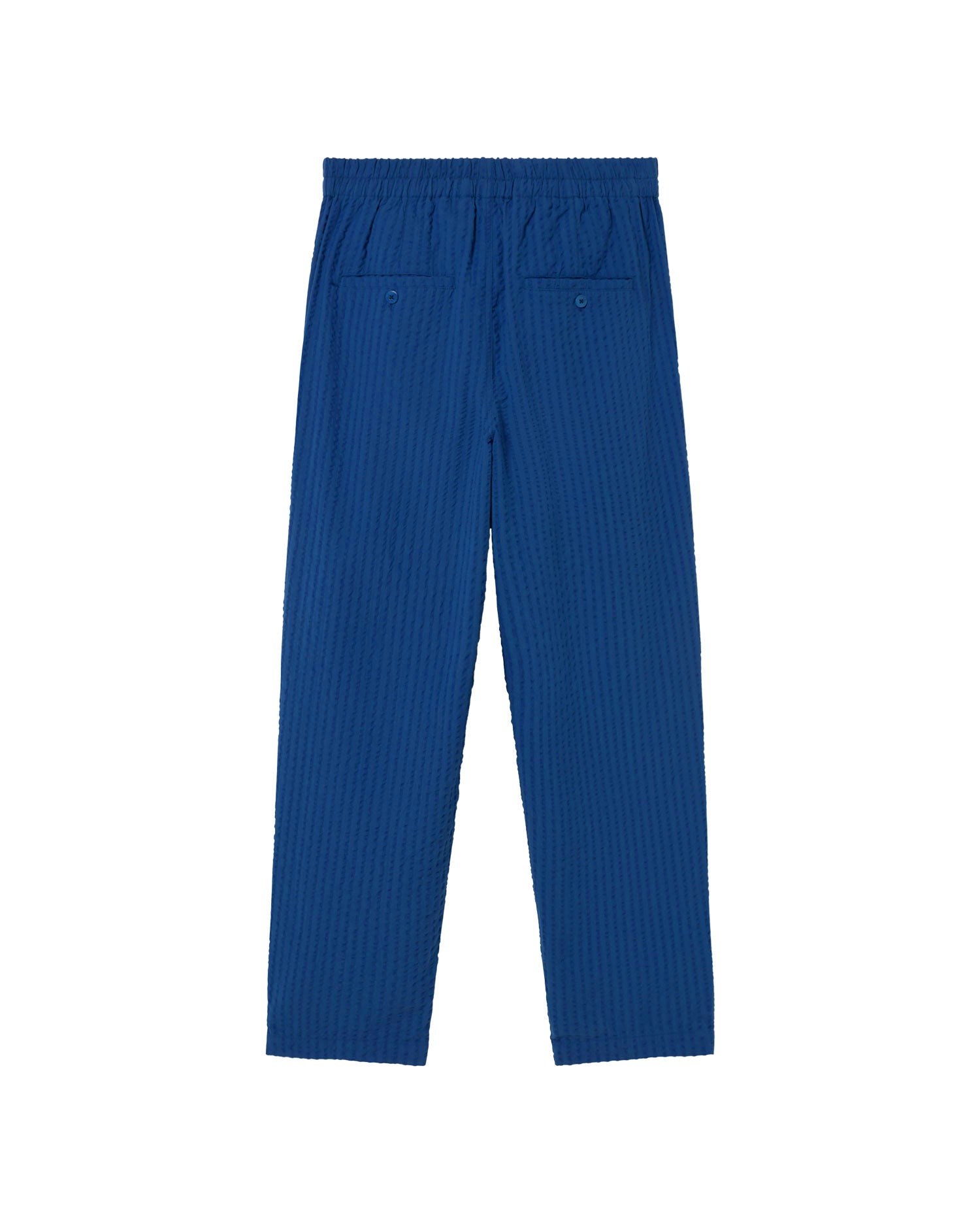 Blue seersucker Luc sustainable trousers - silhouette 3