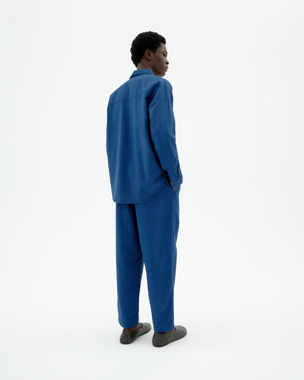 Sustainable blue seersucker Luc trousers-4