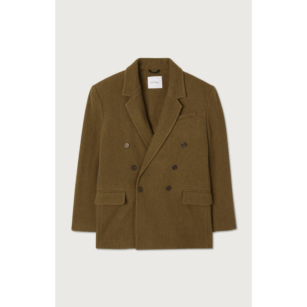 Straight Double-Breasted Mid-Length Jacket - Marl Bottle Green - Men