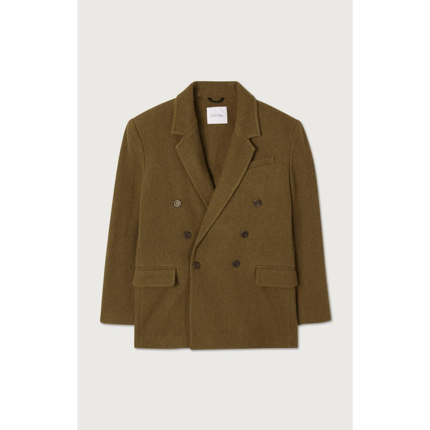 Straight Double-Breasted Mid-Length Jacket - Marl Bottle Green - Men