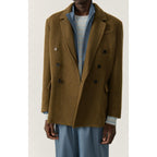 Straight Double-Breasted Mid-Length Jacket - Marl Bottle Green - Men