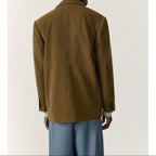 Straight Double-Breasted Mid-Length Jacket - Marl Bottle Green - Men