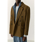 Straight Double-Breasted Mid-Length Jacket - Marl Bottle Green - Men