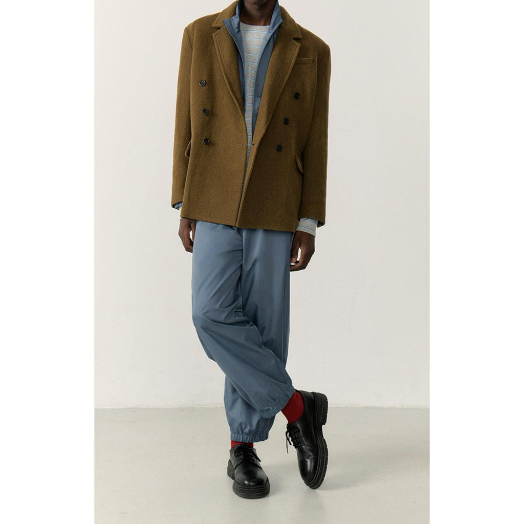 Straight Double-Breasted Mid-Length Jacket - Marl Bottle Green - Men
