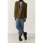 Straight Double-Breasted Mid-Length Jacket - Marl Bottle Green - Men