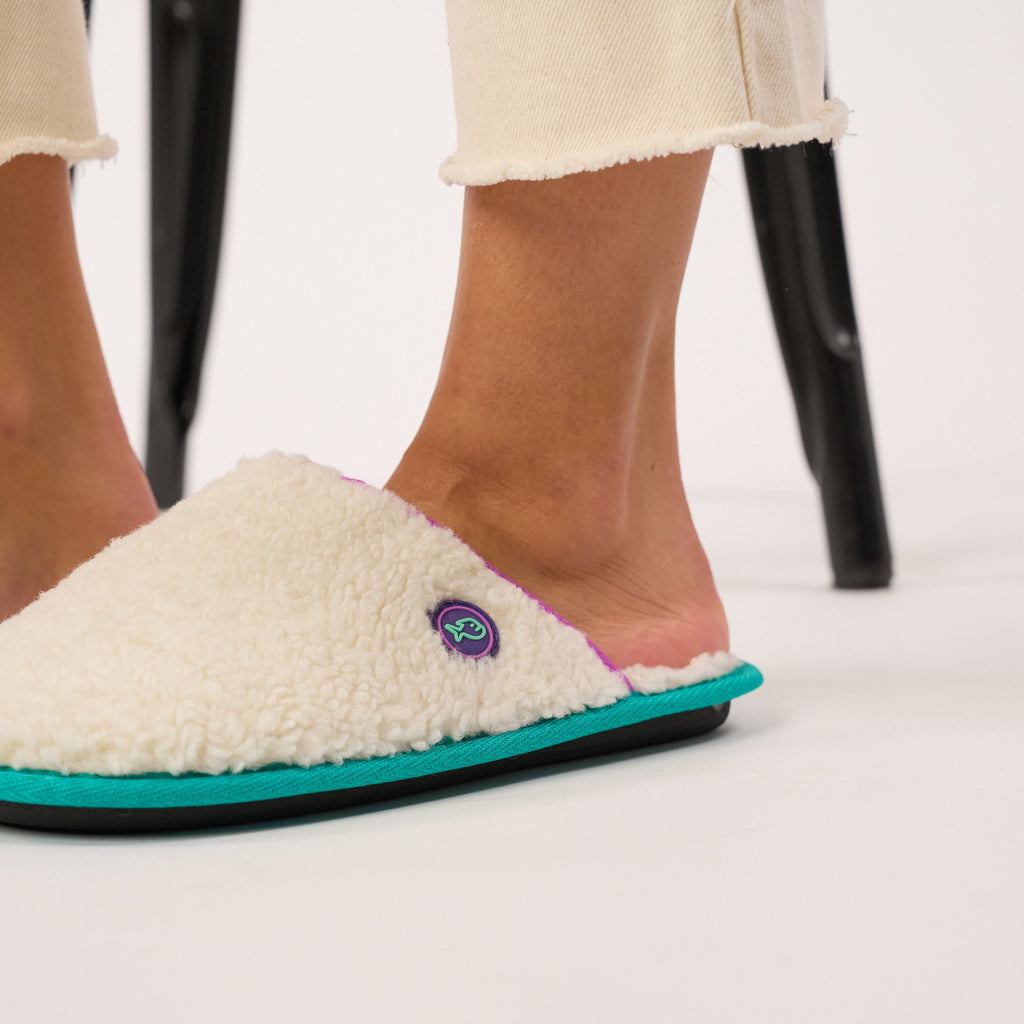 Women's Sherpa Slippers - Beige and Purple