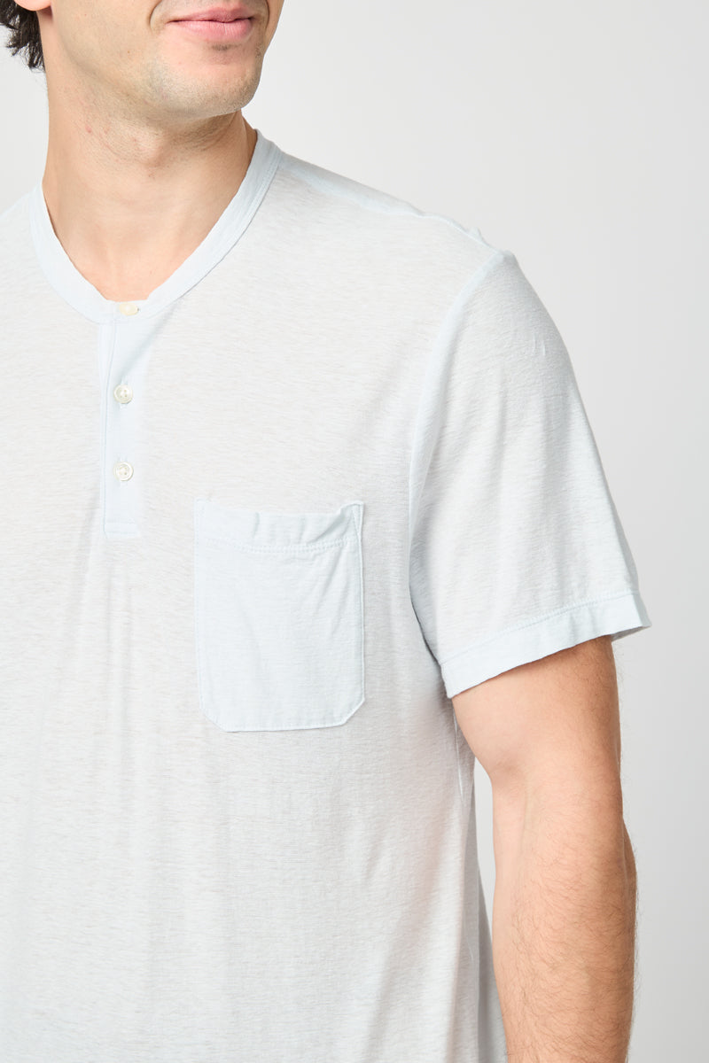 Henley Infantil De Algodón Y Lino - Azul Hielo - Hombre