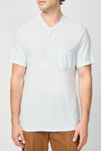 Henley Infantil De Algodón Y Lino - Azul Hielo - Hombre