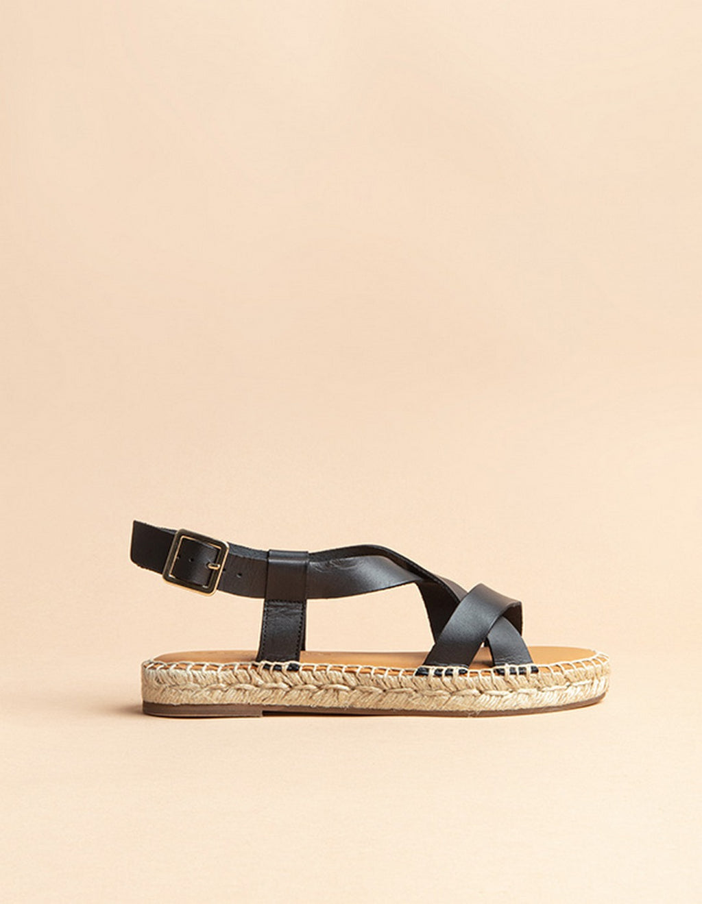 Espadrilles Plates Mykonos - Cuir Noir - Femme