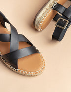 Espadrilles Plates Mykonos - Cuir Noir - Femme