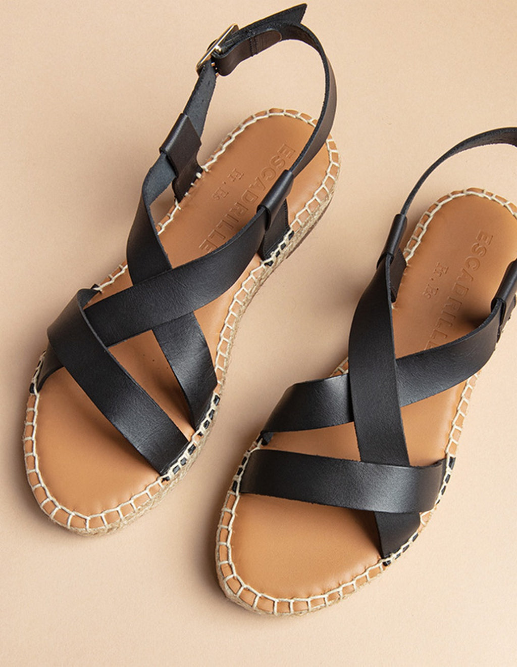Espadrilles Plates Mykonos - Cuir Noir - Femme