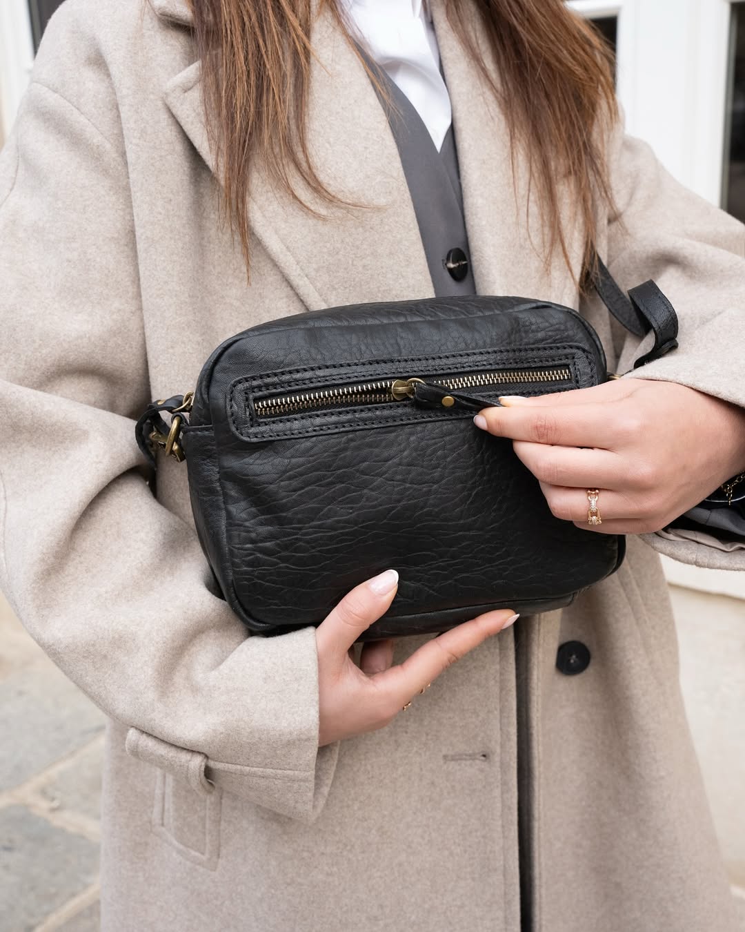 Bolso de hombro Maelys - Piel de cordero negra