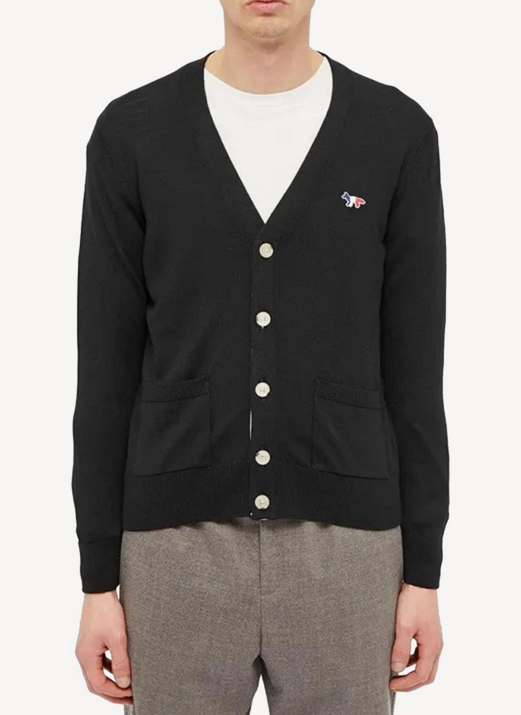 Maison Kitsune - Merinos Cardigan Tricolor Fox Patch - Black - Mixte