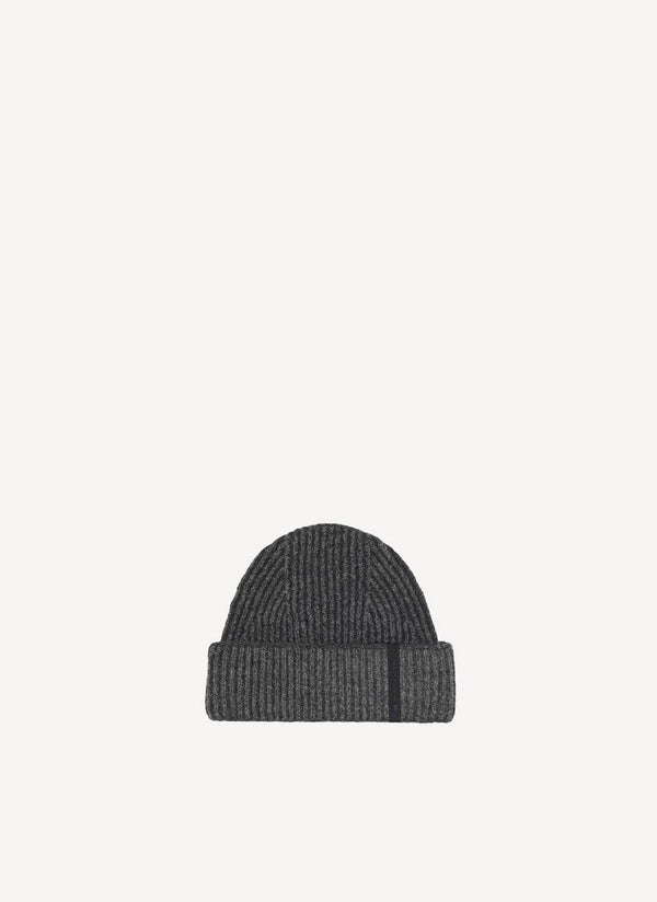 Maison Kitsune - Ribbed Lambswool Beanie - Dark Grey Melange - Unisex