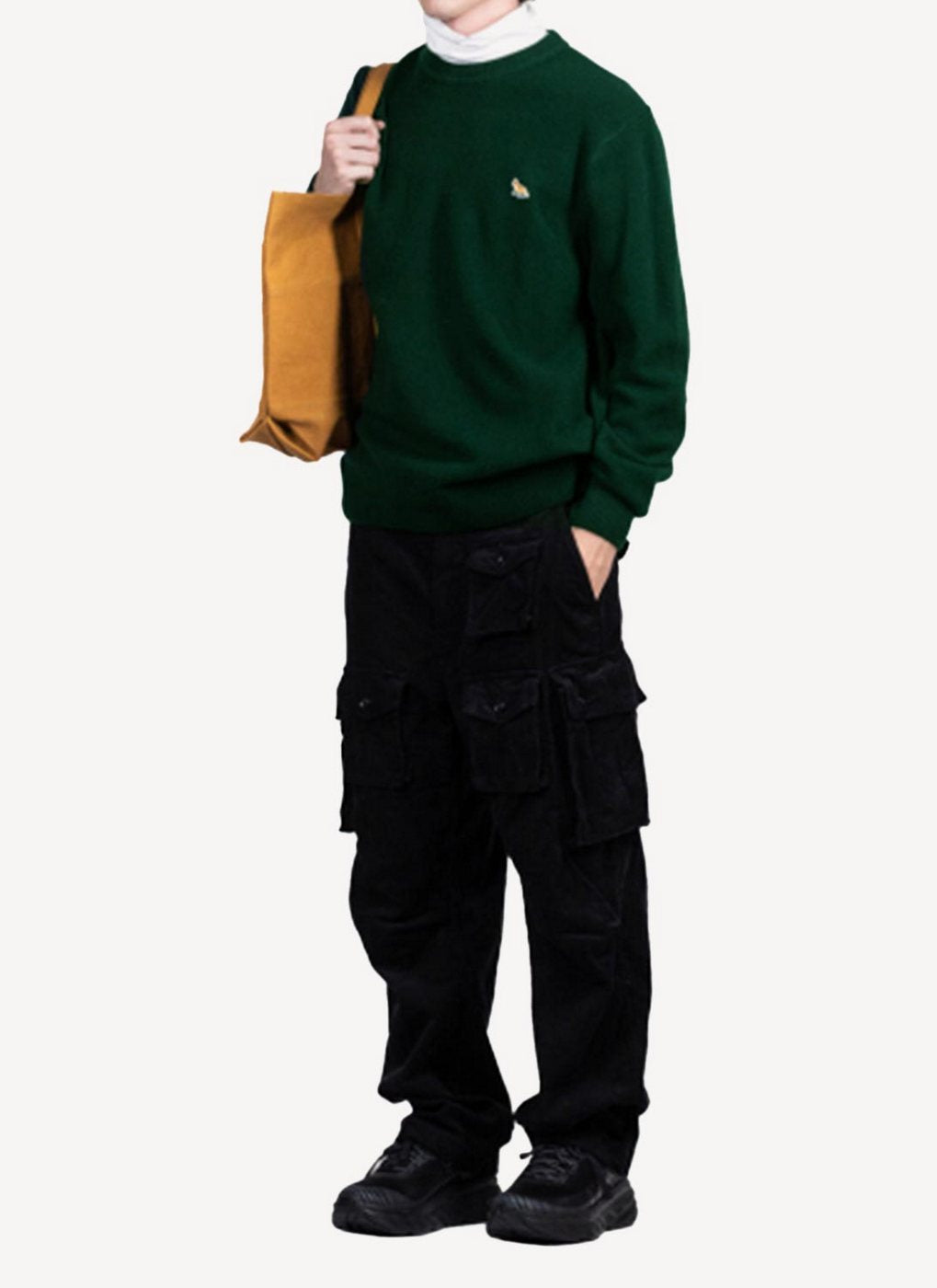 Maison Kitsune - Baby Fox Patch Cosy R-Neck Pullover - Dark Green - Men