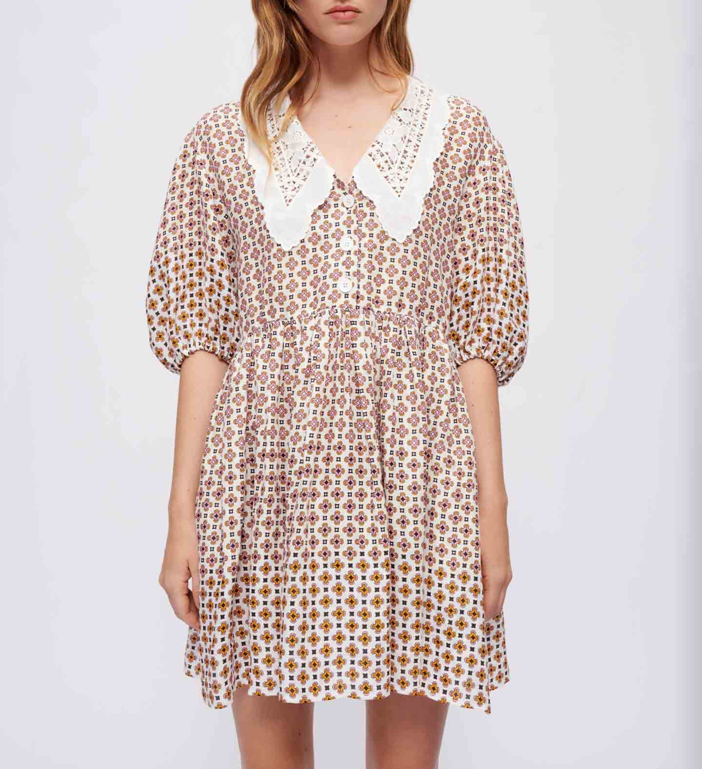 Romelange Dress - Geometric Ecru Background