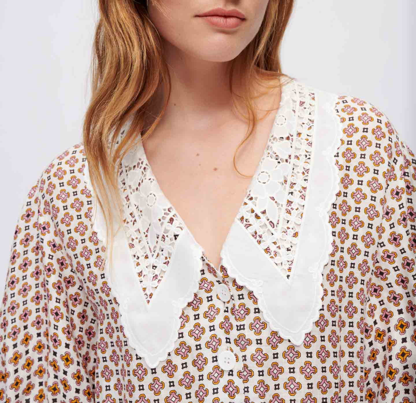 Romelange Dress - Geometric Ecru Background