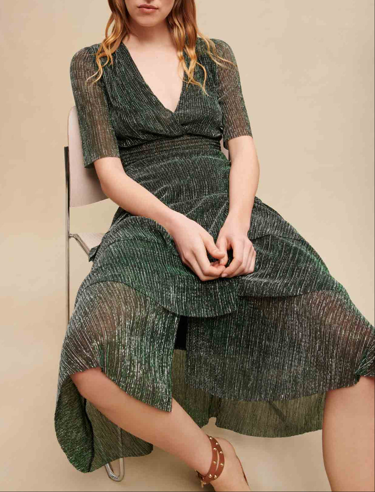 Vestido Ruffine - Verde / Plata