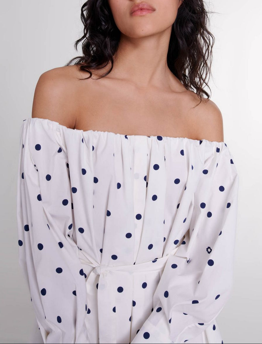 Vestido Ranina - Lunares Marino Y Blanco