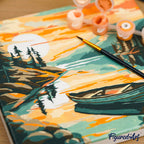 Mini pintura por números 20x20cm con marco Amanecer en Santorini