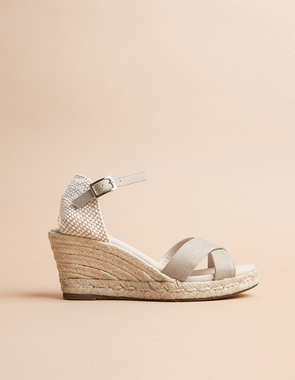 Espadrilles Mi-Talon Minorque Bride - Toile Lin - Femme