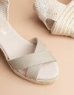 Espadrilles Mi-Talon Minorque Bride - Toile Lin - Femme