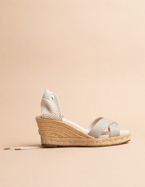 Menorca Ribbon Mid-Heel Espadrilles - Linen Canvas - Women