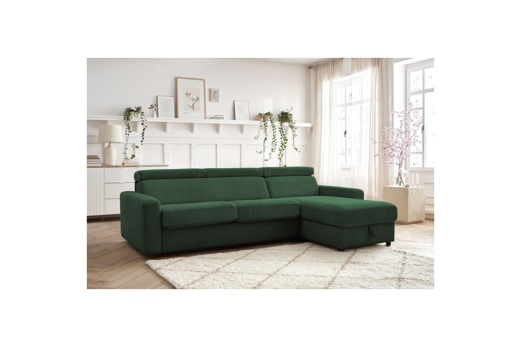 Sofá esquinero reversible convertible con arcón - 140x190 - Monaco - Pana