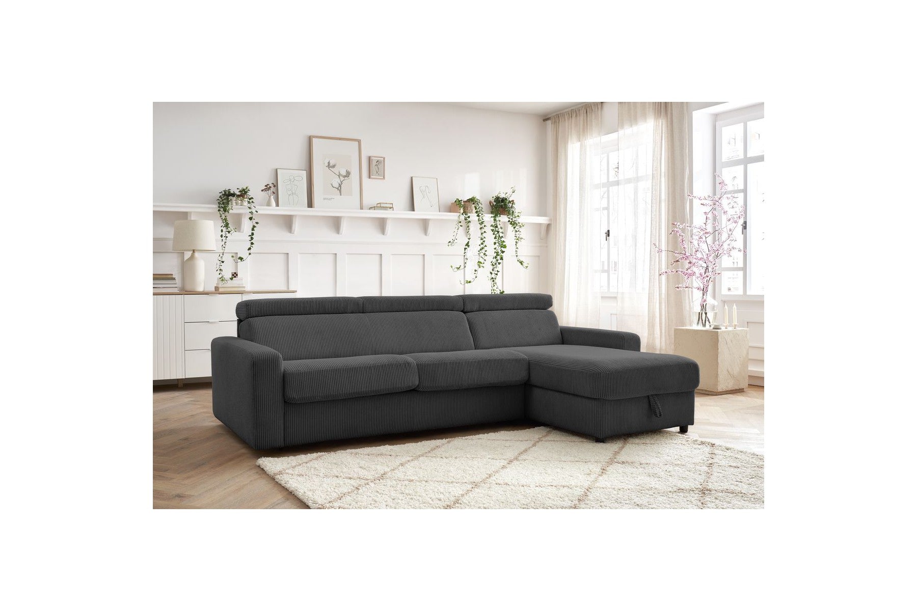 Sofá esquinero reversible convertible con arcón - 140x190 - Monaco - Pana