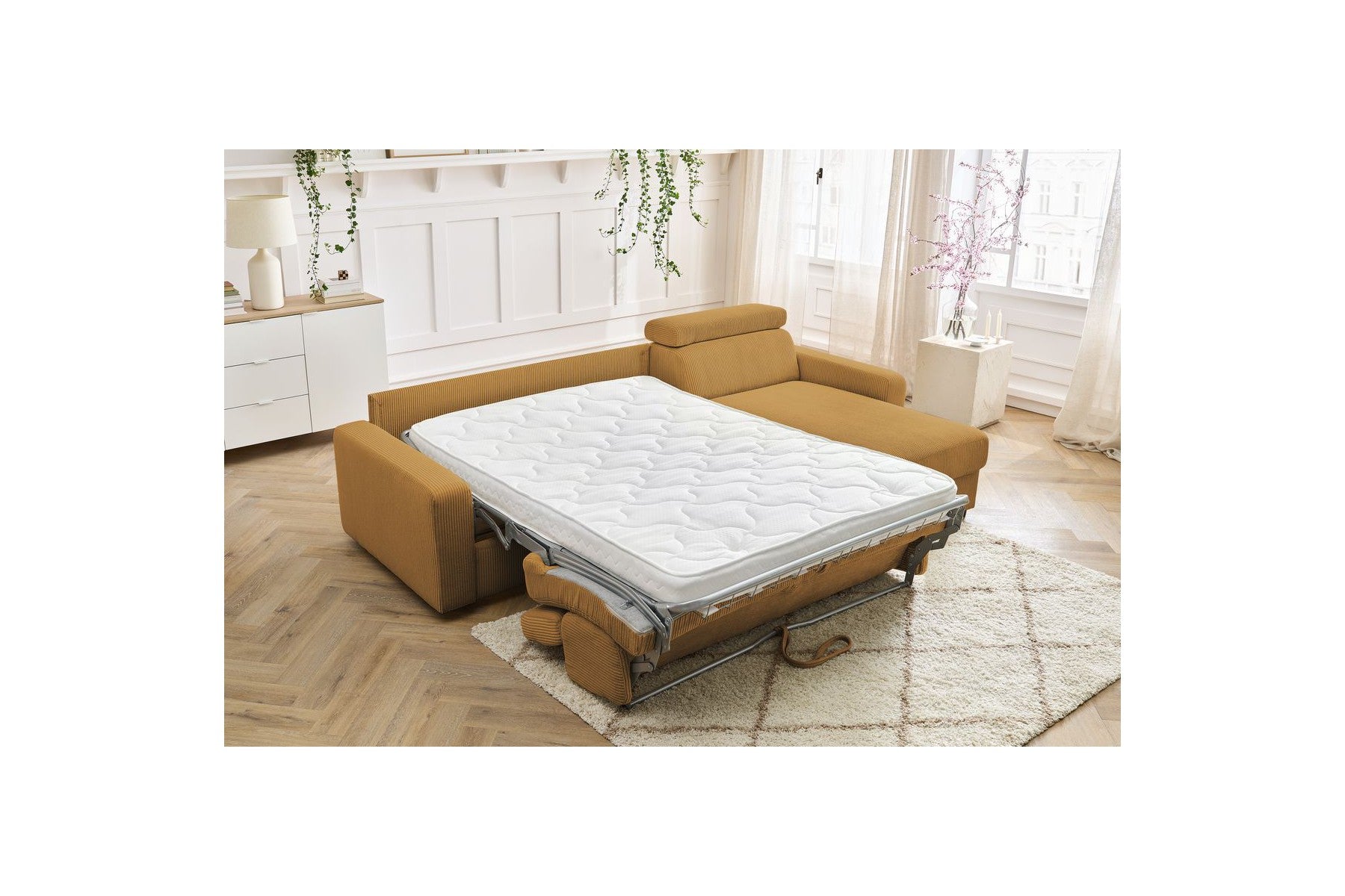 Sofá esquinero reversible convertible con arcón - 140x190 - Monaco - Pana