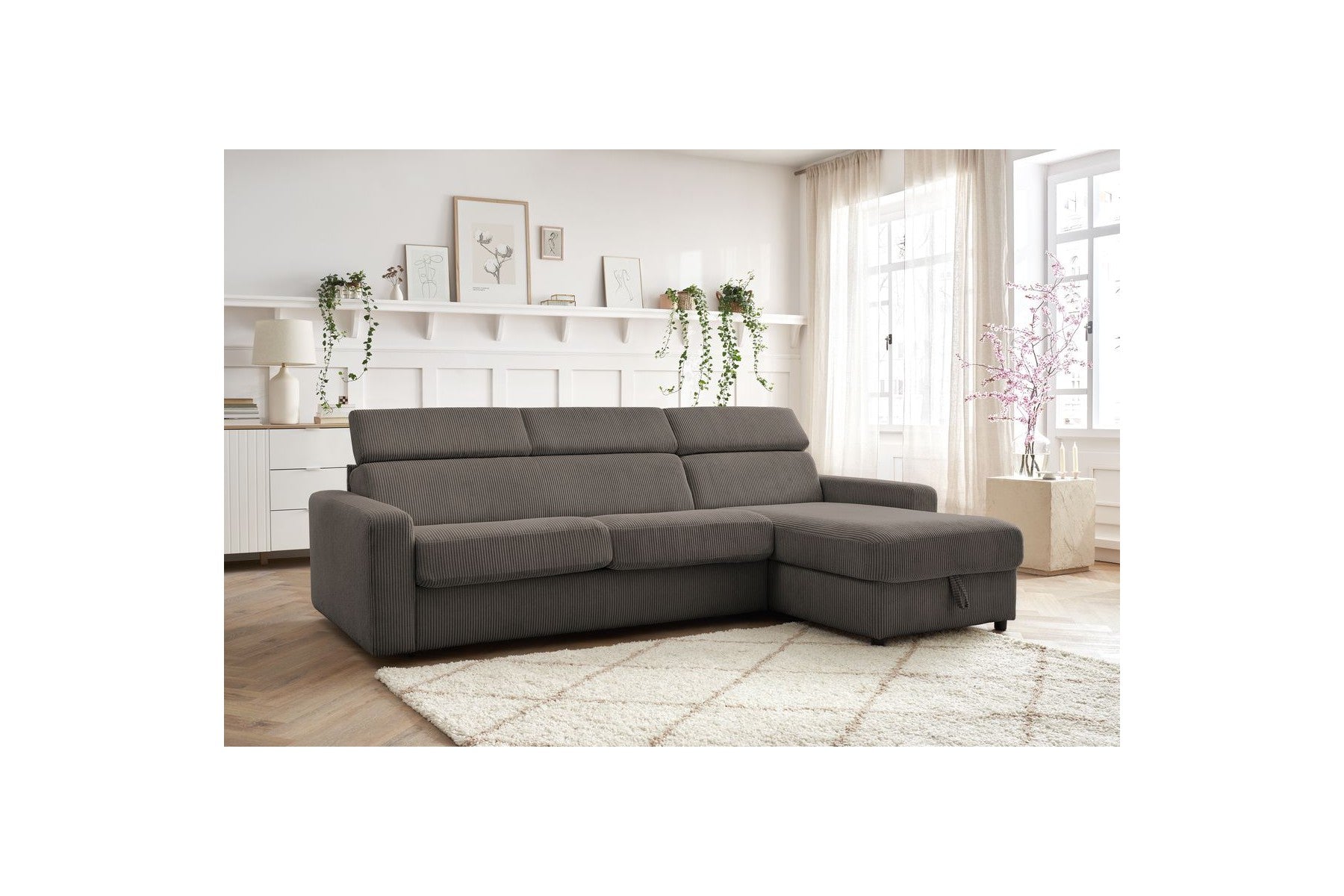 Sofá esquinero reversible convertible con arcón - 140x190 - Monaco - Pana