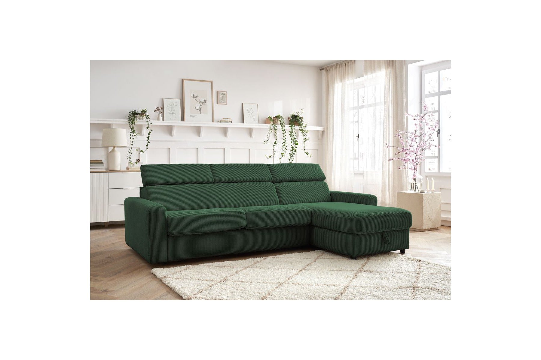 Sofá esquinero reversible convertible con arcón - 140x190 - Monaco - Pana